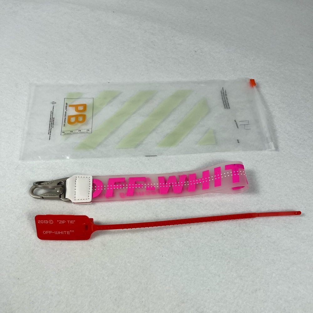 OFF-WHITE Lanyard Keychain with Zip Tie• Clear and Pink• New